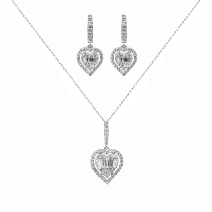 نیم ست نقره زنانه مجلسی و جواهری مدل NI S2 طرح قلب نقره حامدی