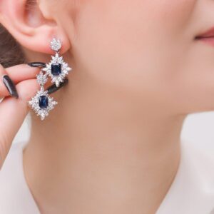 گوشواره نقره زنانه نگین رنگی مجلسی مدل EI R5