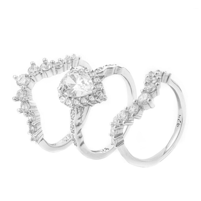 انگشتر نقره زنانه سه تیکه با نگین اشکی مدل RE R18