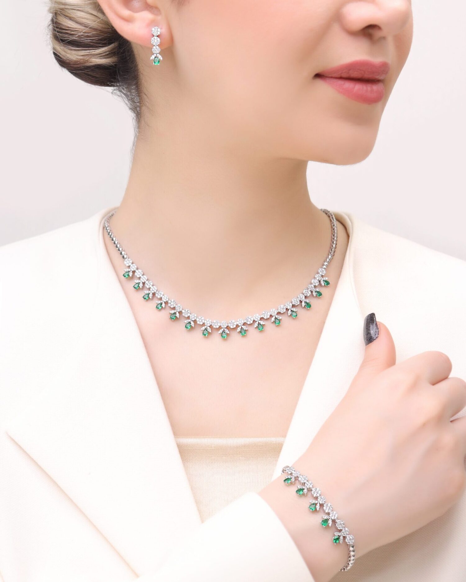 سرویس نقره زنانه نگین رنگی جواهری مدل SI F12 - Image 5