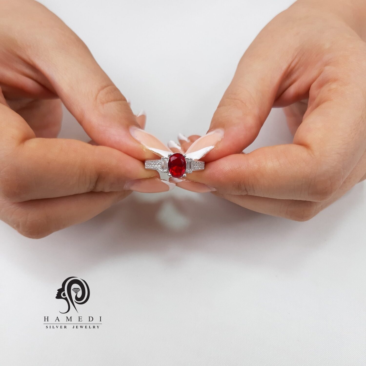 انگشتر زنانه نقره تک نگین رنگی ظریف مدل RI R97