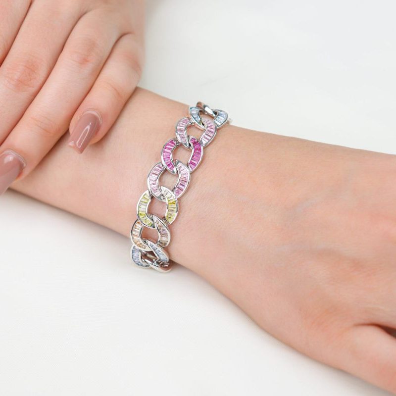 دستبند زنانه رنگین کمانی نقره کارتیر جواهری مدل BE S1