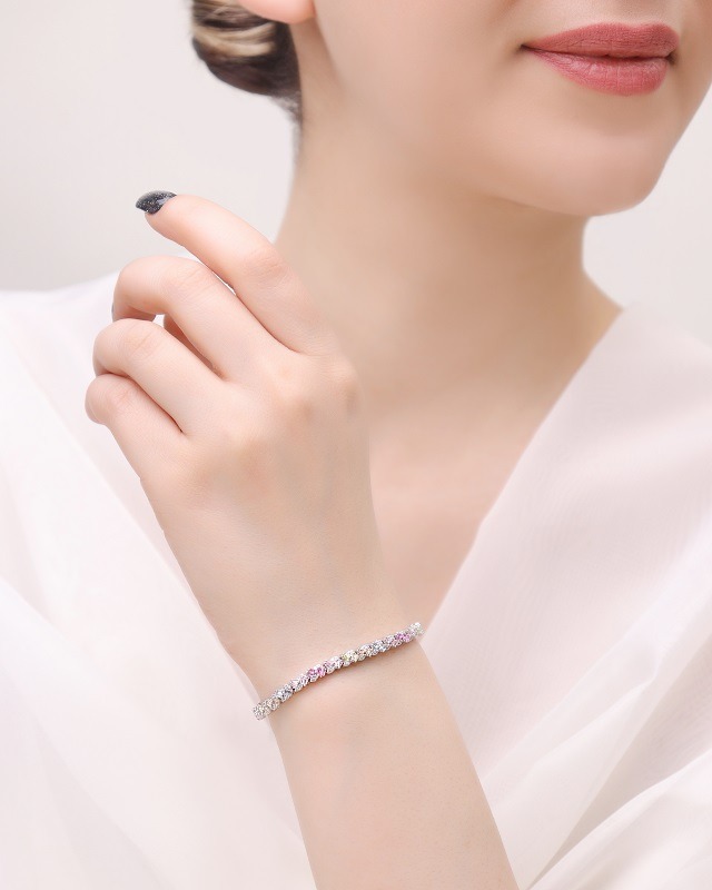 دستبند جواهری نقره نگین رنگی زنانه مدل BE S4