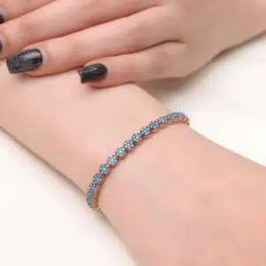 دستبند نقره زنانه رزگلد با نگین فیروزه ای مدل BEE F2 R