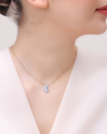 گردنبند اوپال نقره زنانه مدل KES T7 R طرح لنگر
