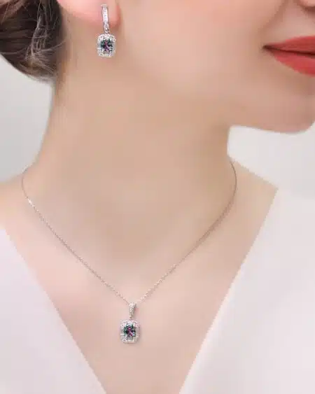 نیم ست نقره زنانه نگین رنگی مدل NI R31