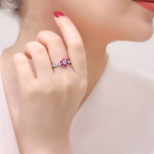 انگشتر نقره تک نگین صورتی طرح گل مدل RE B39