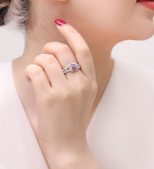 انگشتر نقره زنانه نگین رنگی مجلسی ظریف مدل RE E41