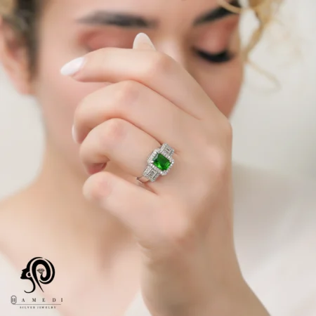 انگشتر نقره زنانه نگین رنگی مجلسی مدل RI R25