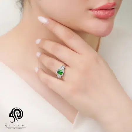 انگشتر نقره زنانه نگین رنگی مجلسی مدل RI R25