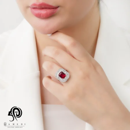 انگشتر نقره زنانه مجلسی کوکتل نگین رنگی مدل RI R71