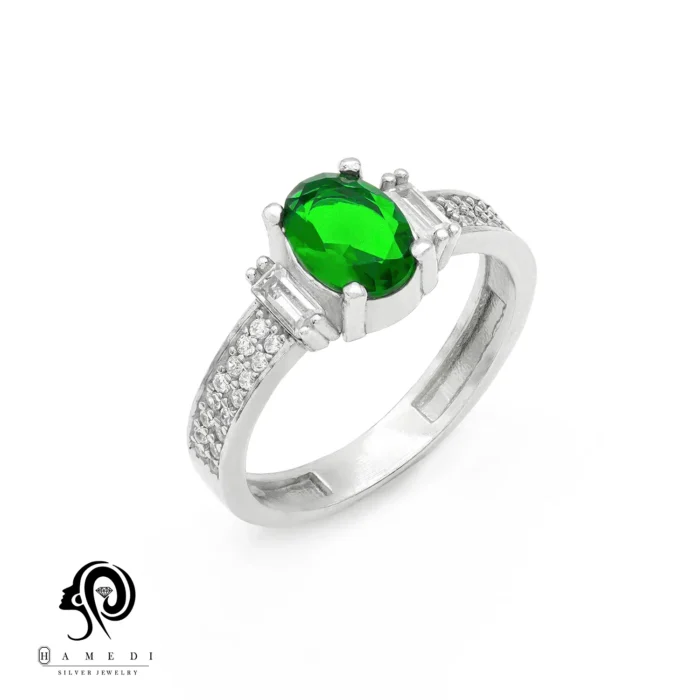 انگشتر نقره زنانه تک نگین رنگی ظریف مدل RI R97