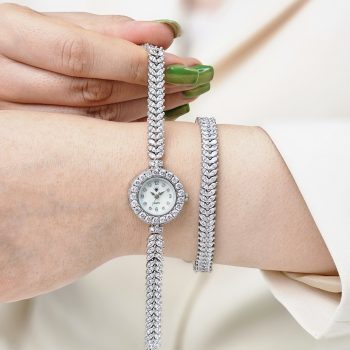 ست ساعت و دستبند نقره زنانه طرح خوشه گندمی مدل SWB1