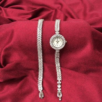 ست ساعت و دستبند نقره زنانه طرح خوشه گندمی