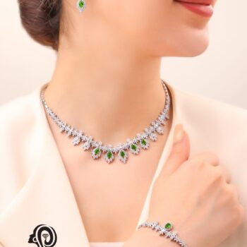 سرویس نقره زنانه نگین رنگی مدل SI F37