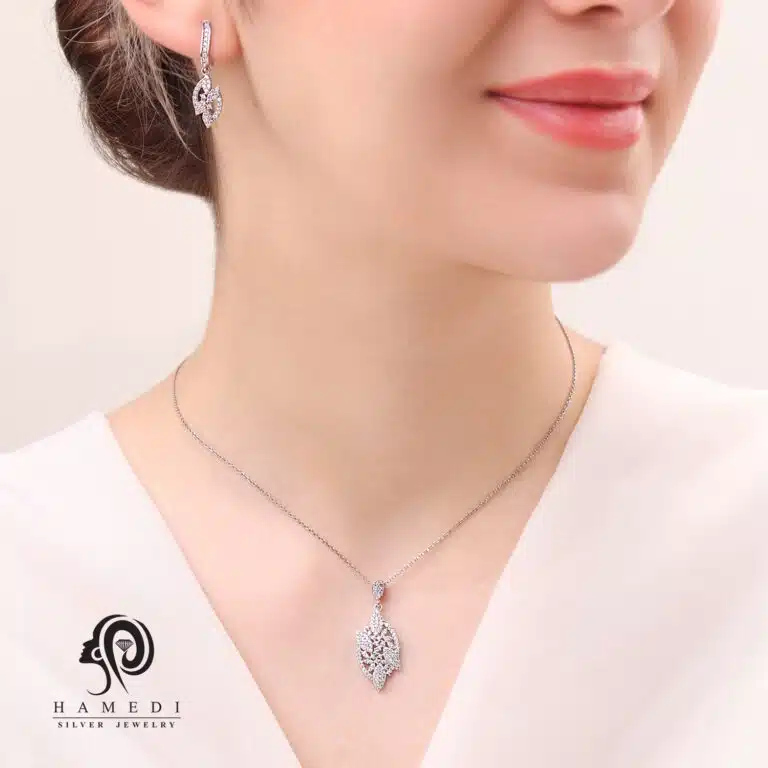 نیم ست نقره زنانه مجلسی ظریف مدل NI B38