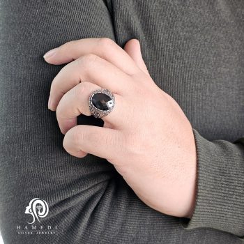 انگشتر نقره مردانه نگین سیاه شیک مدل REM R99