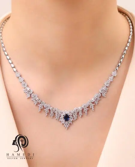 سرویس نقره زنانه مجلسی نگین رنگی مدل SI R4