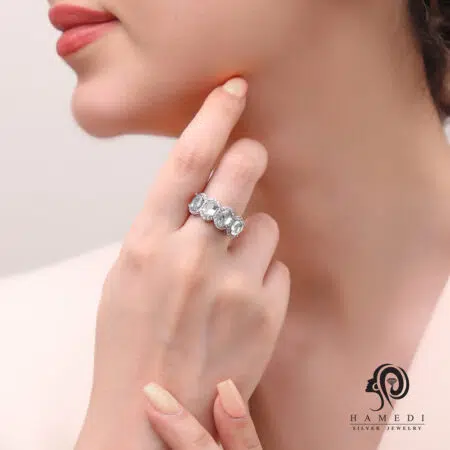انگشتر نقره زنانه نگین رنگی چهار داش مدل RI R66