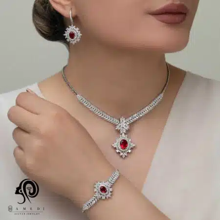 سرویس نقره زنانه نگین رنگی مدل SI R10