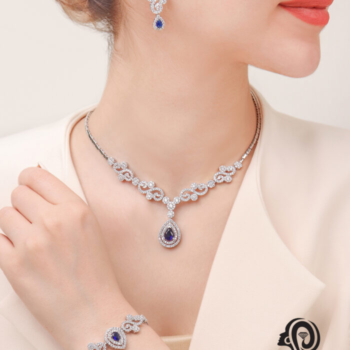 سرویس نقره زنانه نگین رنگی مجلسی مدل SI R15