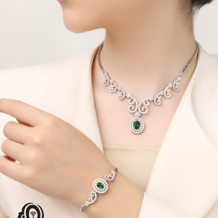 سرویس نقره زنانه نگین رنگی مجلسی مدل SI R2