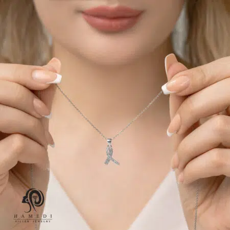 نیم ست نقره زنانه طرح روبان مدل NE B9