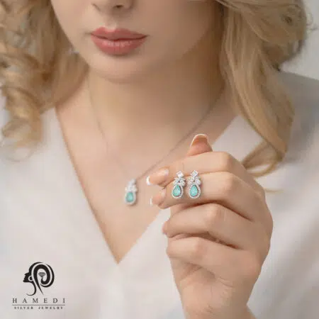 نیم ست نقره زنانه با سنگ دابلت مدل NE R10