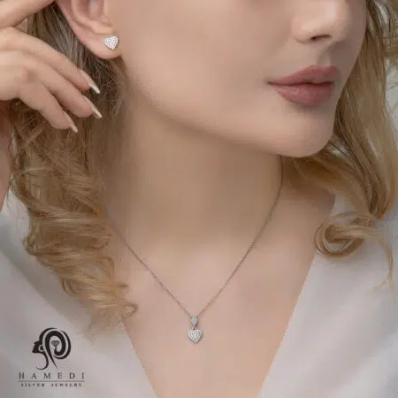 نیم ست نقره زنانه طرح قلب مدل NI B52