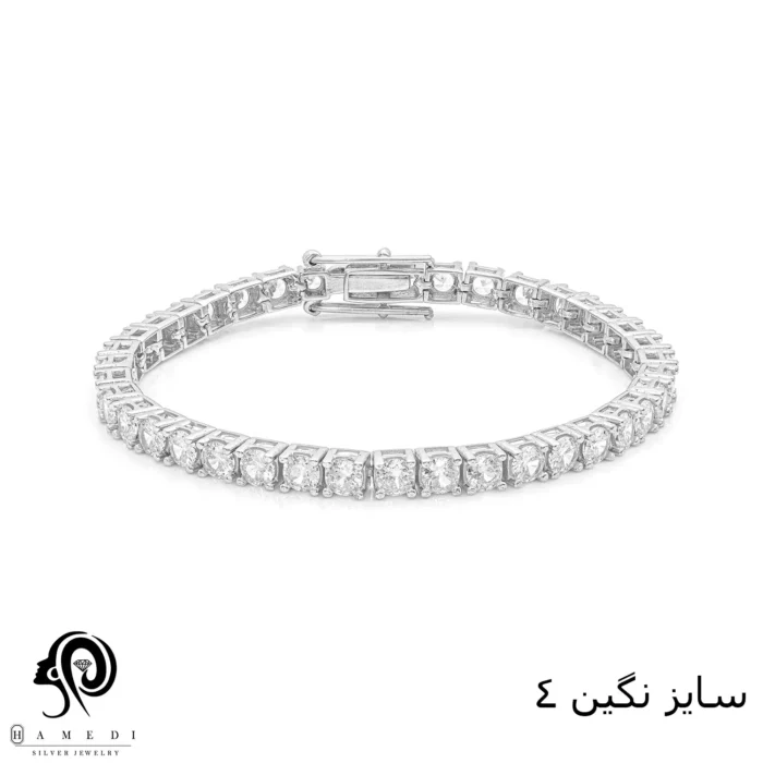 دستبند نقره زنانه تنیسی سایز نگین 4 مدل BI R16