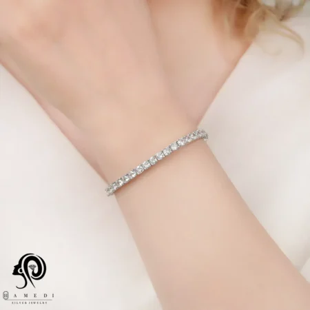 دستبند نقره زنانه تنیسی سایز نگین 4 مدل BI R16