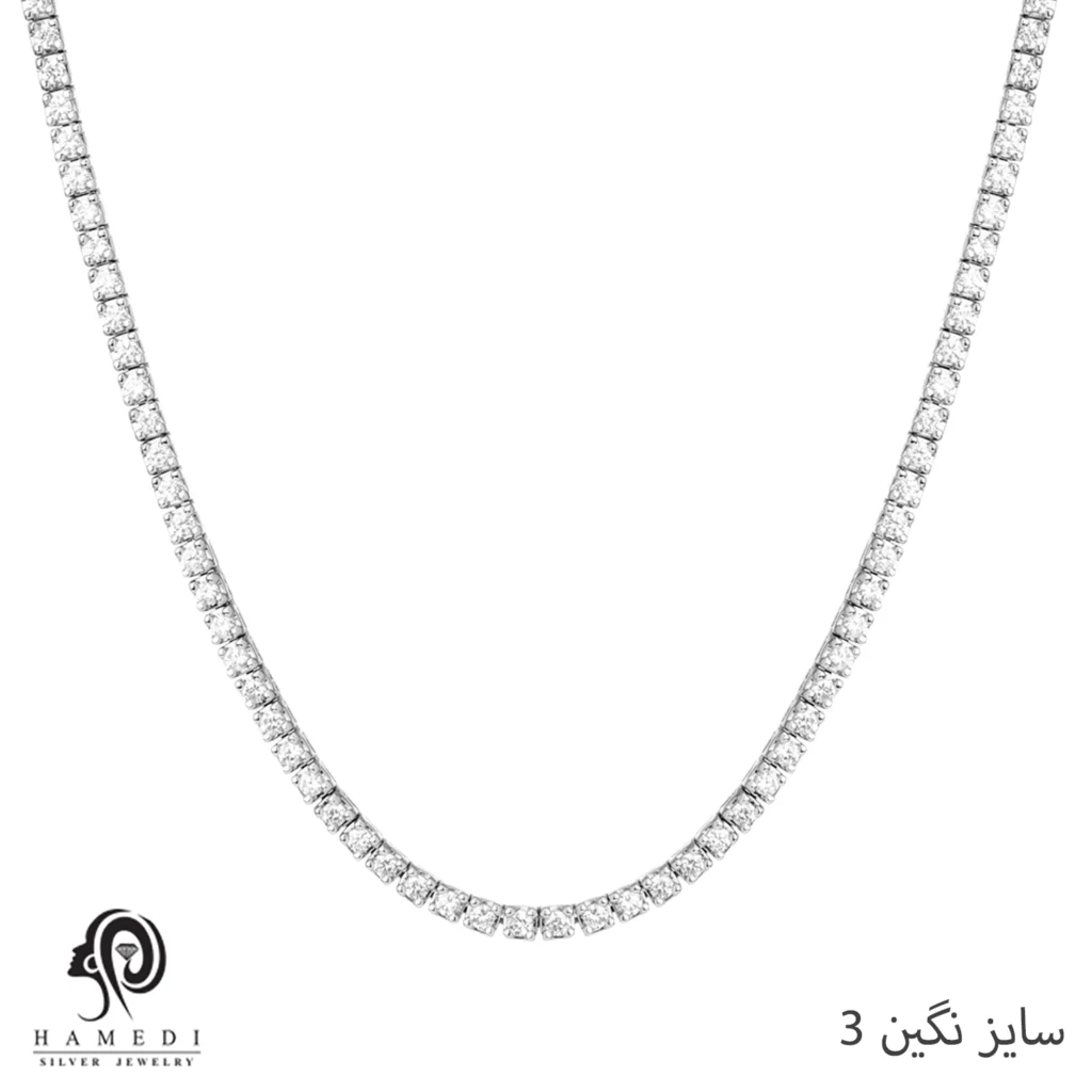 گردنبند نقره زنانه تنیسی سایز نگین 3 مدل KE R3