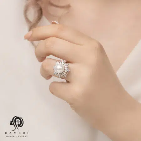 انگشتر نقره زنانه مروارید دار مجلسی مدل RI Y11