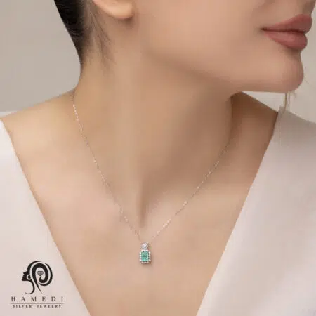 گردنبند نقره زنانه با سنگ دابلت مدل ME F8