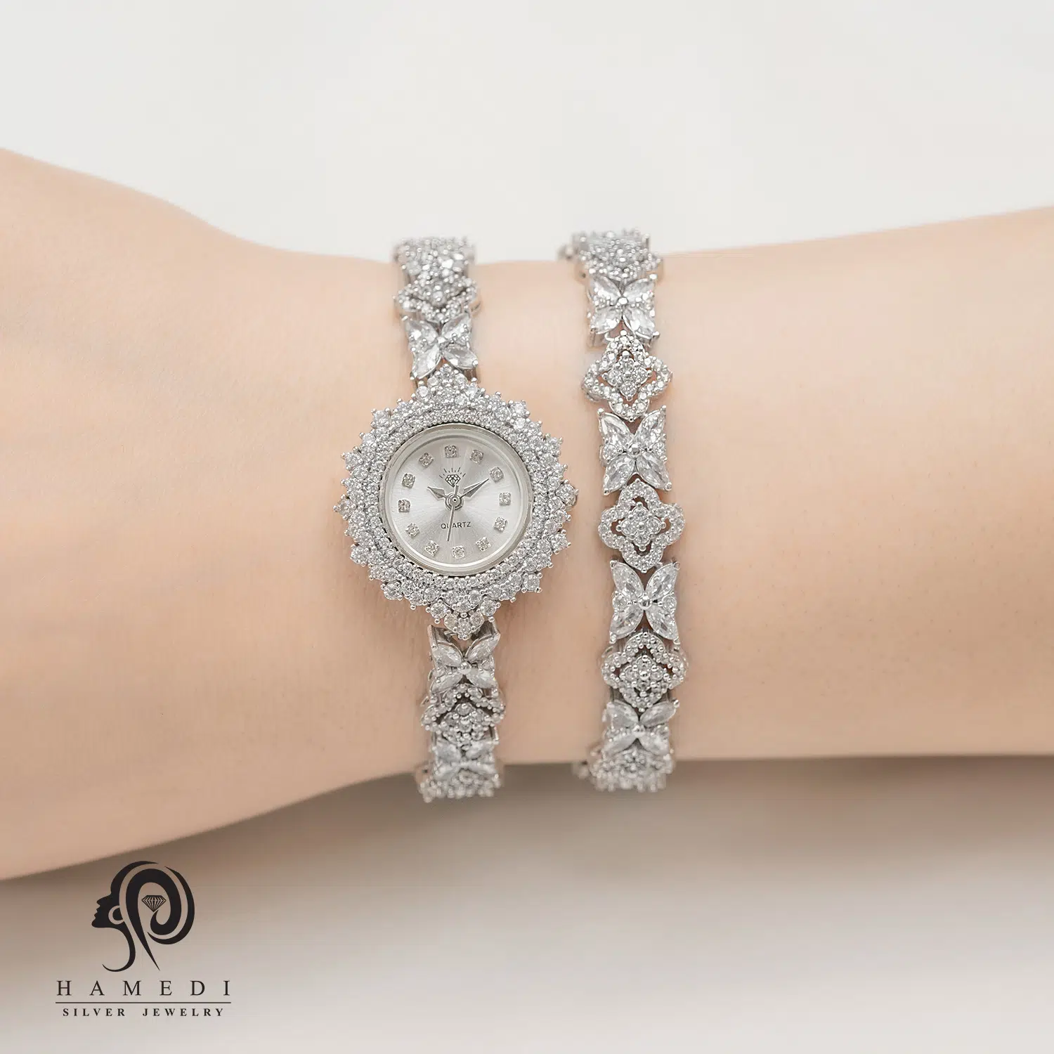 ست ساعت و دستبند نقره زنانه مدل SWB14