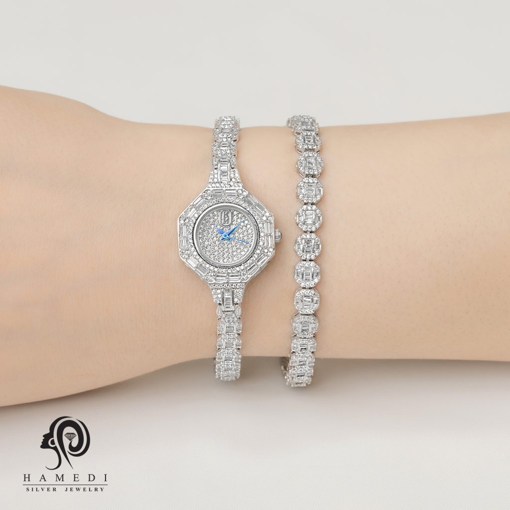 ست ساعت و دستبند نقره زنانه مدل SWB17