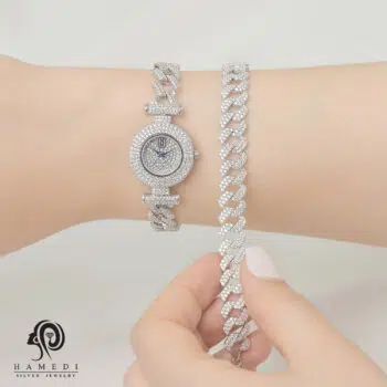 ست ساعت و دستبند کارتیر نقره زنانه مدل SWB20