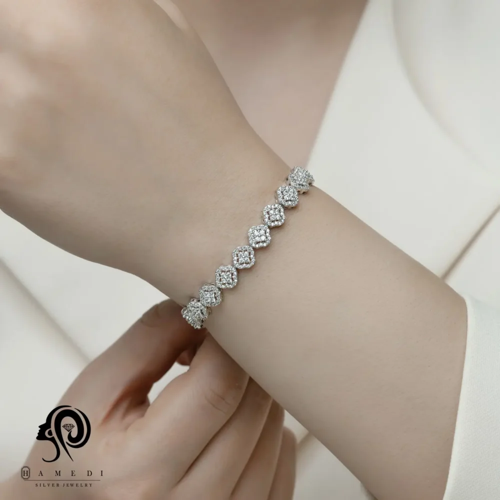 دستبند نقره زنانه ونکلیف جواهری مدل BI B37