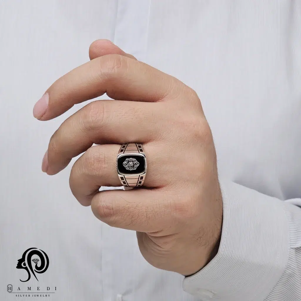 انگشتر نقره مردانه مجلسی شیک مدل REM G1
