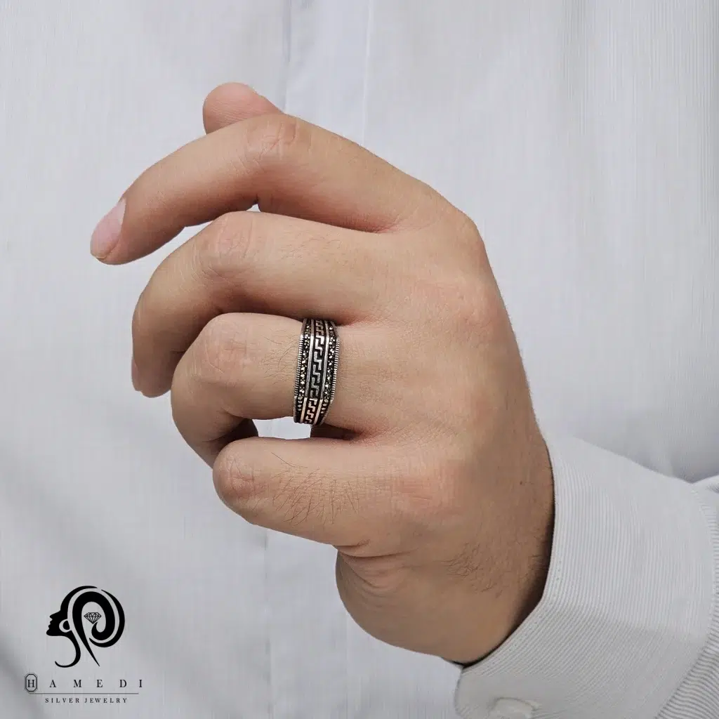 انگشتر نقره مردانه ترک جواهری مدل REM H37