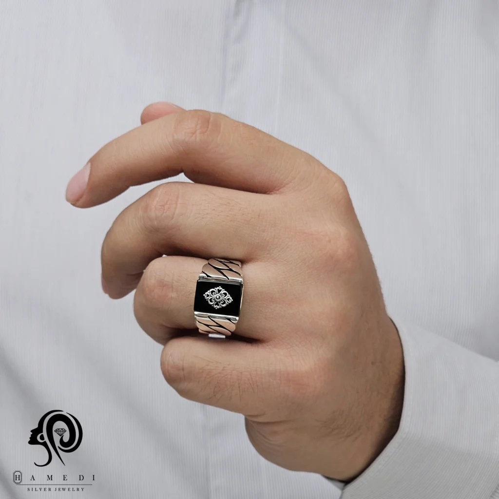 انگشتر نقره مردانه مجلسی جواهری مدل REM H43