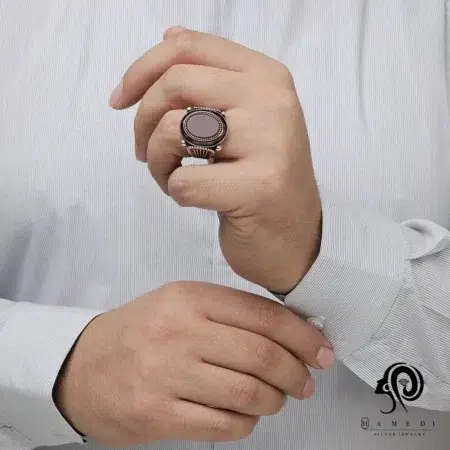 انگشتر نقره مردانه عقیق سرامیکی مدل REM R137