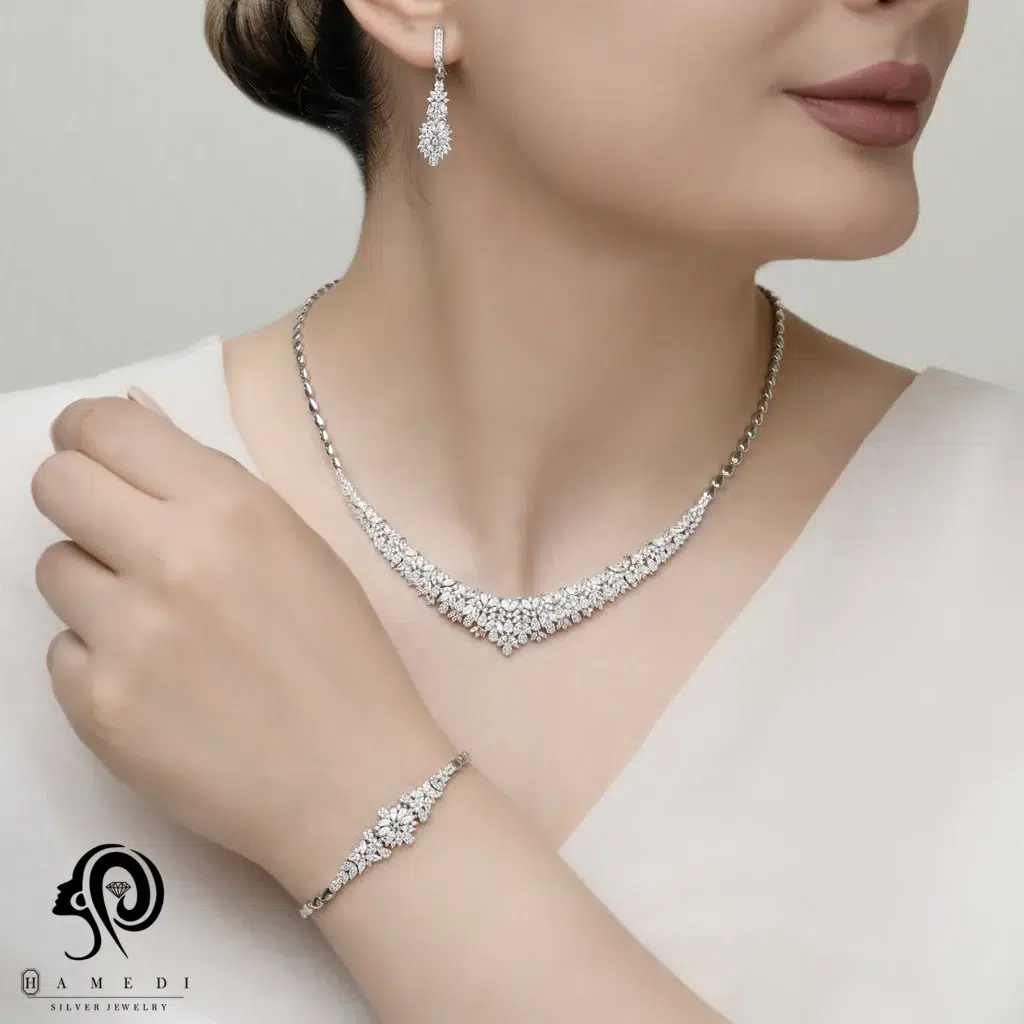 سرویس نقره زنانه جواهری مجلسی مدل SI K6
