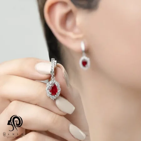 نیم ست نقره زنانه مجلسی رنگی مدل NI R51