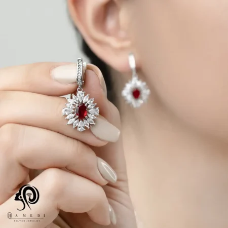 نیم ست نقره زنانه مجلسی رنگی مدل NI R53