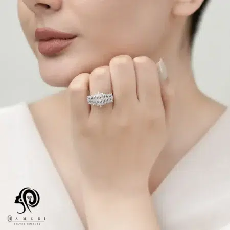 انگشتر نقره زنانه جواهری مجلسی مدل RI B100