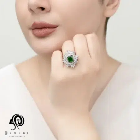 انگشتر نقره زنانه مجلسی رنگی مدل RI R112