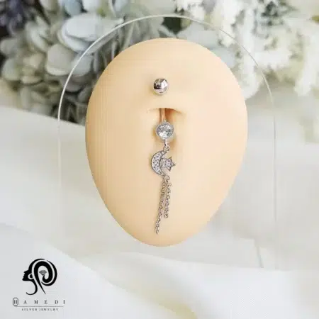 پیرسینگ ناف نقره زنانه ماه و ستاره مدل PE R21