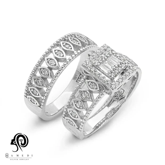 انگشتر نقره زنانه دوتیکه جواهری مدل RI E87