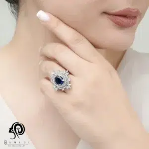 انگشتر نقره زنانه یاقوت کبود مدل RI R151